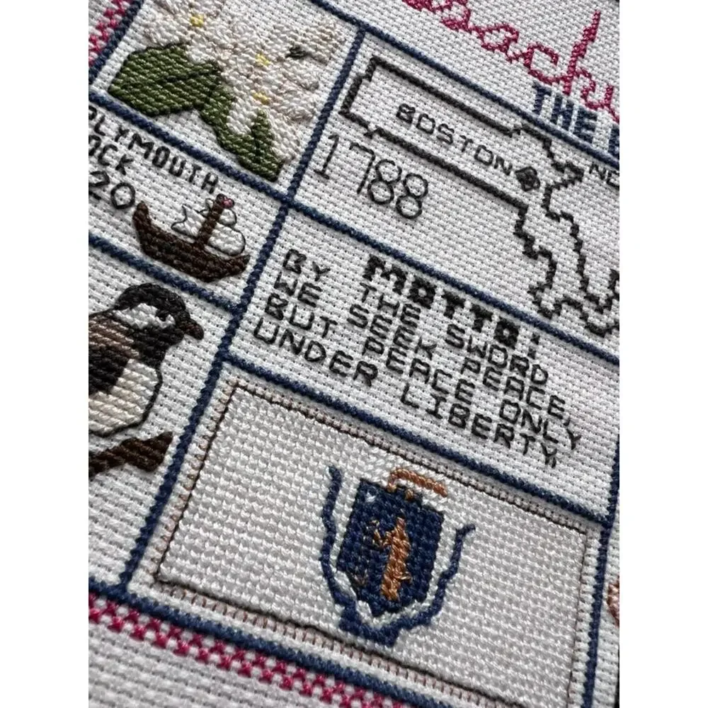 Vintage Massachusetts Cross Stitch Sampler | Bay State Needlework, 1986